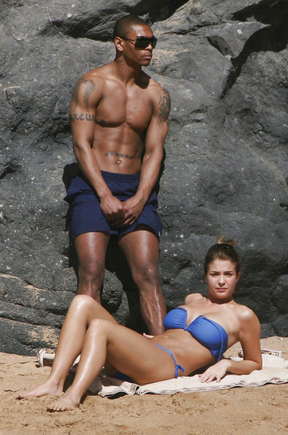 Gemma Atkinson Blue Bikini Candids on the Beach #3836999