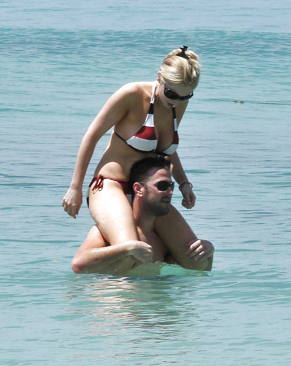 Gemma Merna Playing at the Beach in a Red and White Bikini #4797324