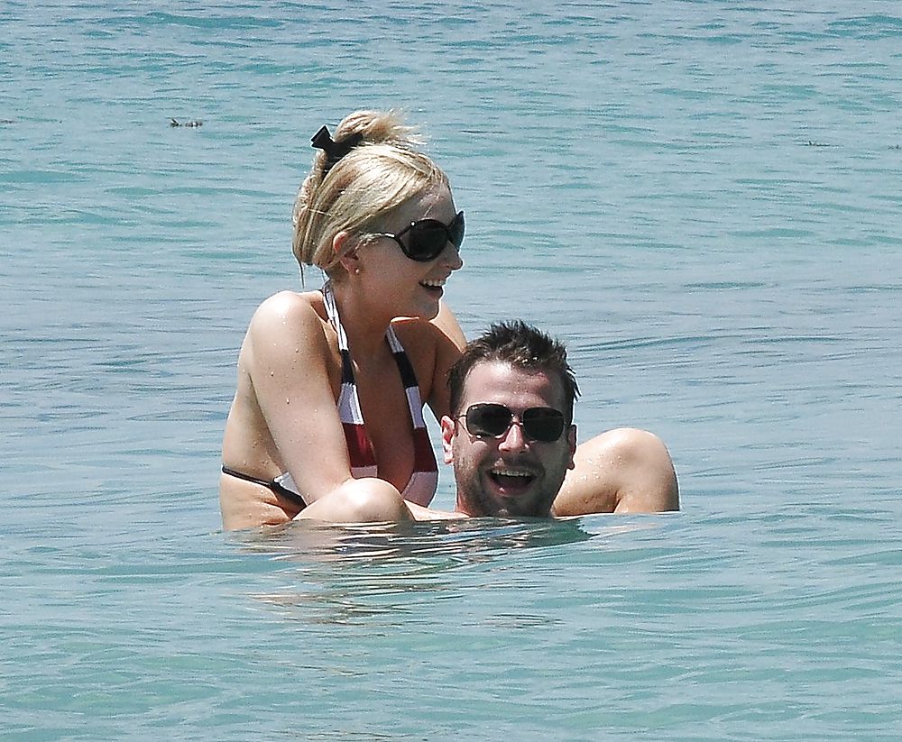 Gemma Merna Playing at the Beach in a Red and White Bikini #4797341