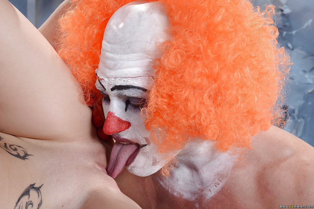 Playful brunette hottie with pale skin has some hardcore fun with a hung clown #50394899