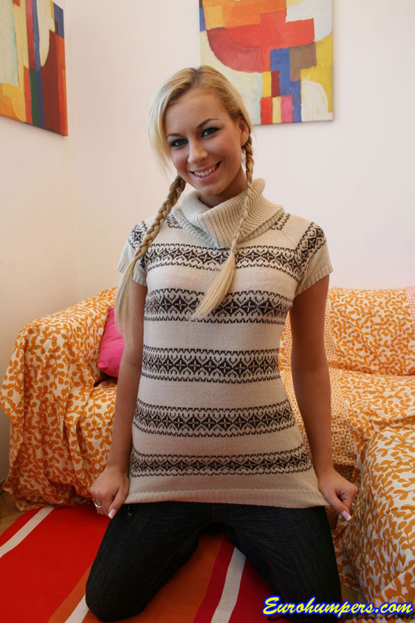 European babe Denisa with pigtails shows her tight ass and big tits #53150348