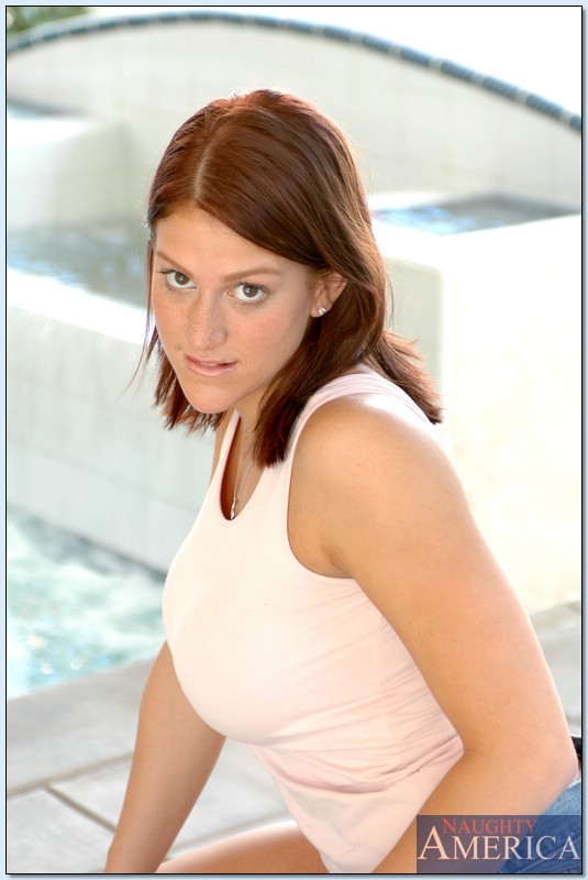 Shapely teen with big tits Eve Laurence strips and poses at the pool #53904672