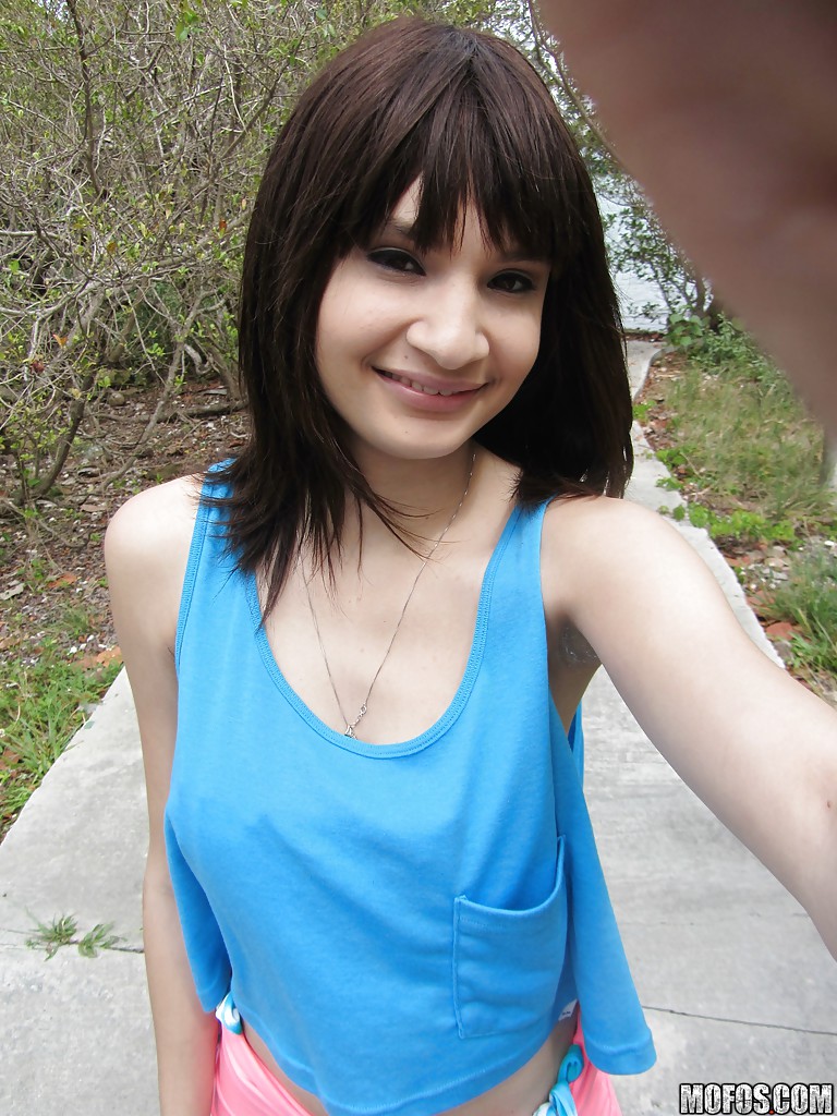 Latina babe Jessi Grey dose self shots of her tiny tits outdoor #51818508
