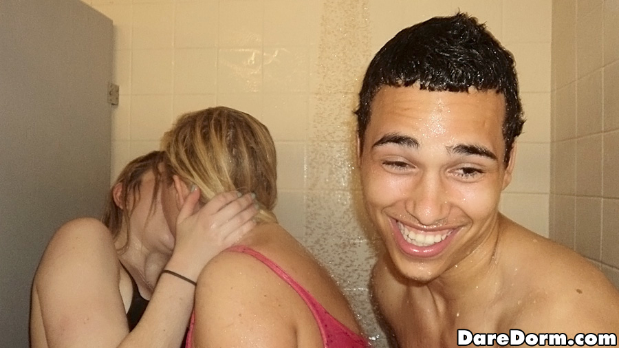 Nasty coeds have some hardcore fun with a well-hung guy in the shower #51216218
