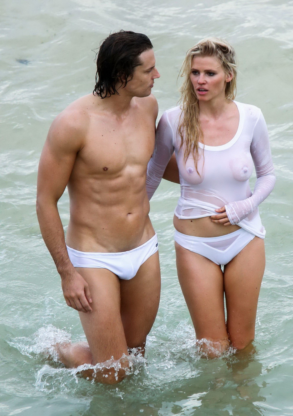 Lara Stone showing boobs in wet top and bikini bottom #75140015