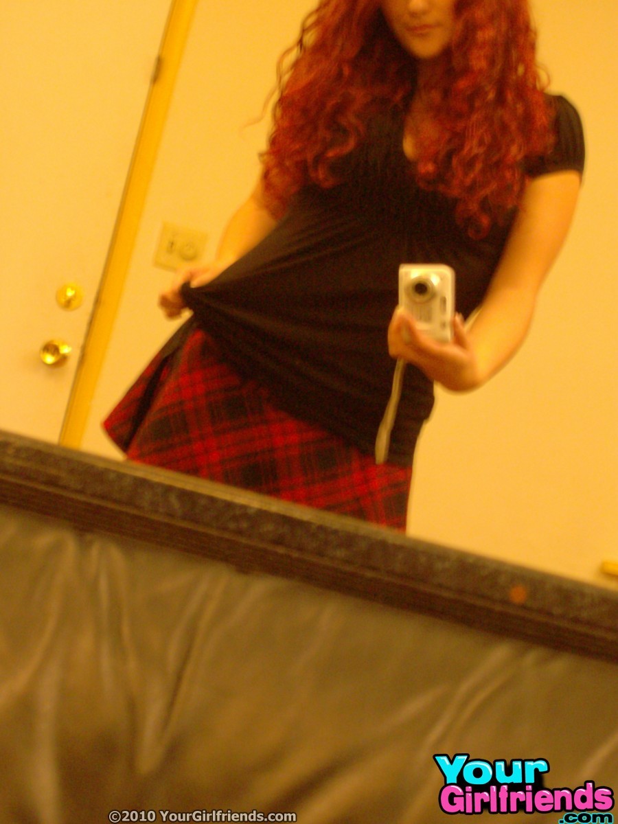 Fiery redhead rips her clothes off to take naked selfpics of her soft and big bo #67333073