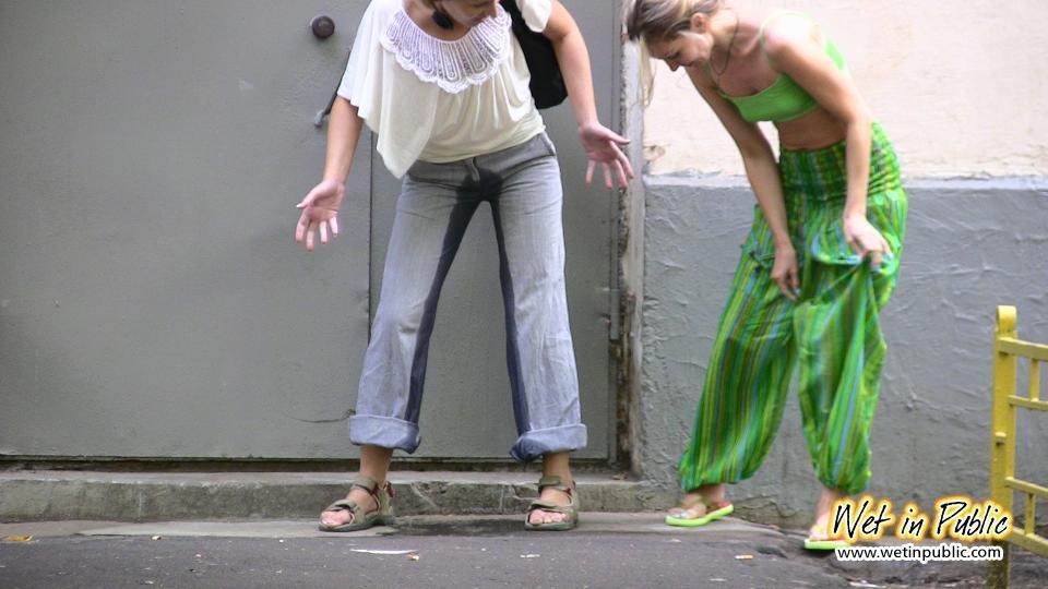 Two girlfriends wet their pants caught outside of the house with no key #73239473