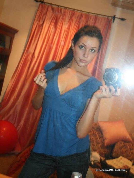 Hot big-tittied brunette chick self-shooting in front of a mirror #71561183