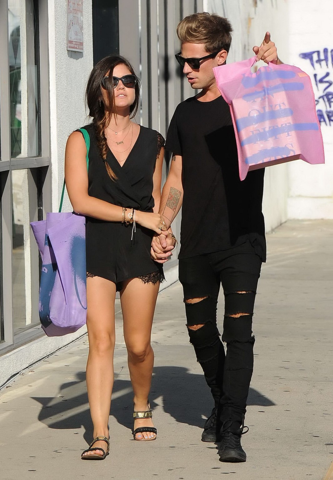 Lucy Hale wearing skimpy black top and shorts while shopping in Beverly Hills #75185701