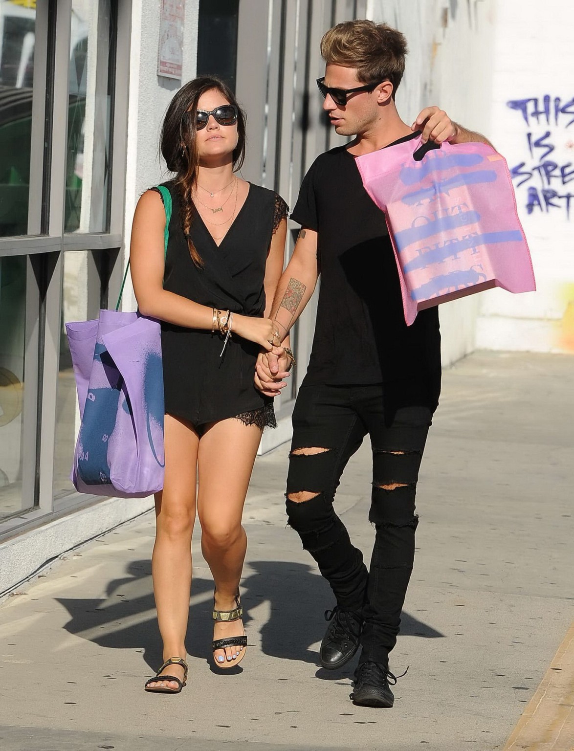 Lucy Hale wearing skimpy black top and shorts while shopping in Beverly Hills #75185707