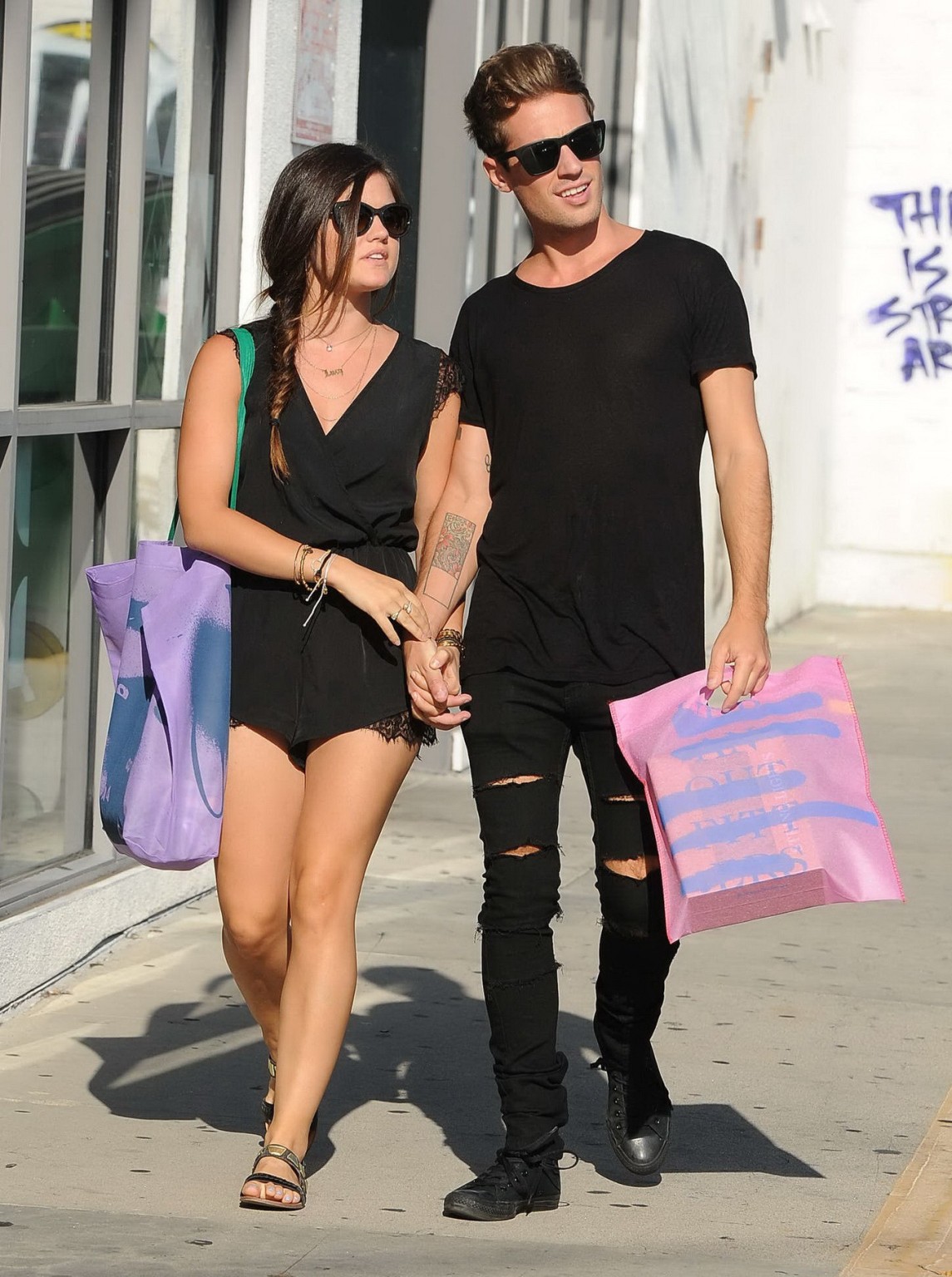 Lucy Hale wearing skimpy black top and shorts while shopping in Beverly Hills #75185717