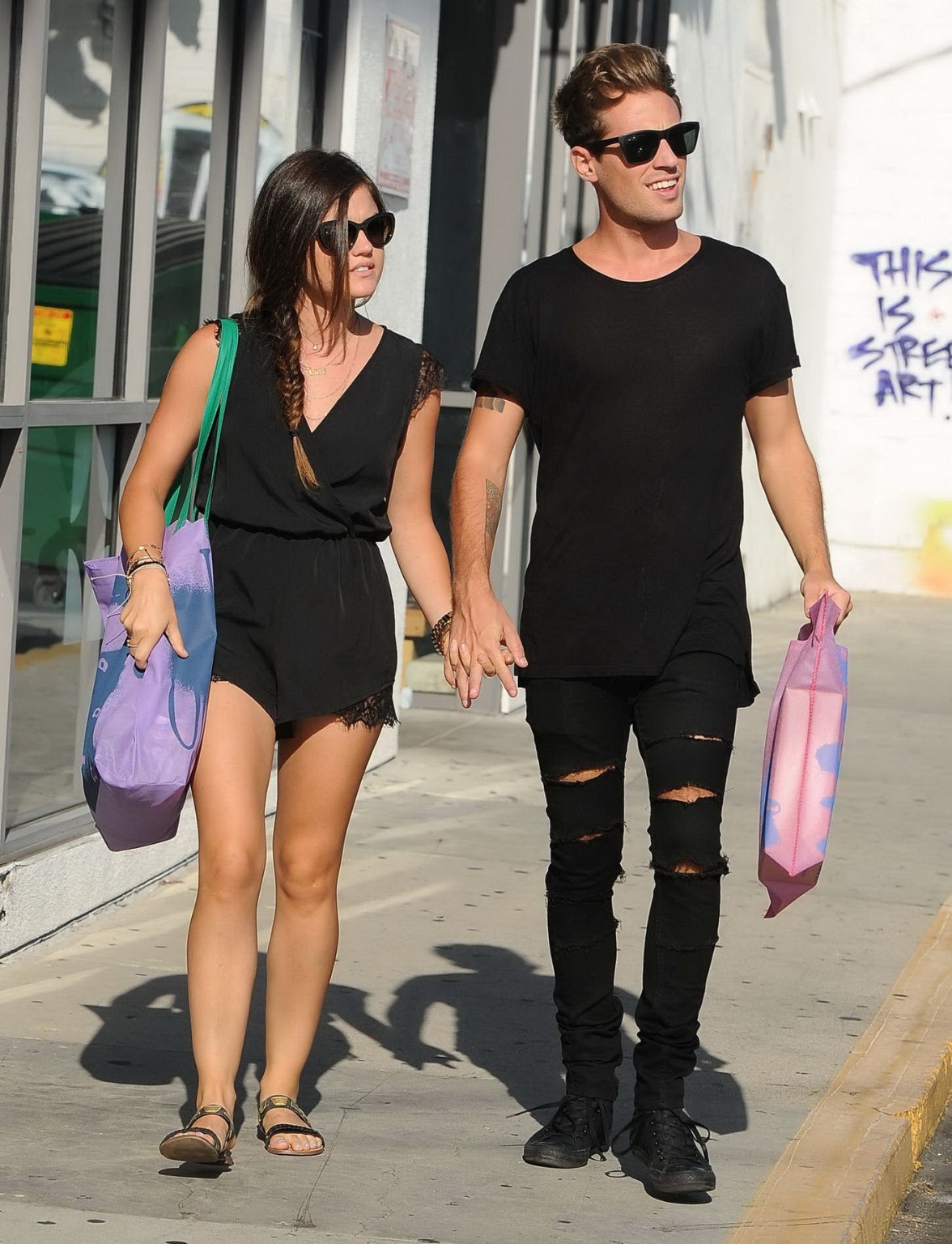 Lucy Hale wearing skimpy black top and shorts while shopping in Beverly Hills #75185731
