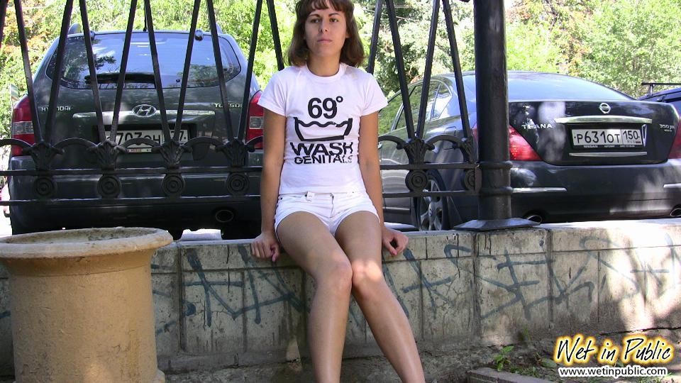 Pee necessity in public turned into a huge fail of a cutey in shorts #73243884
