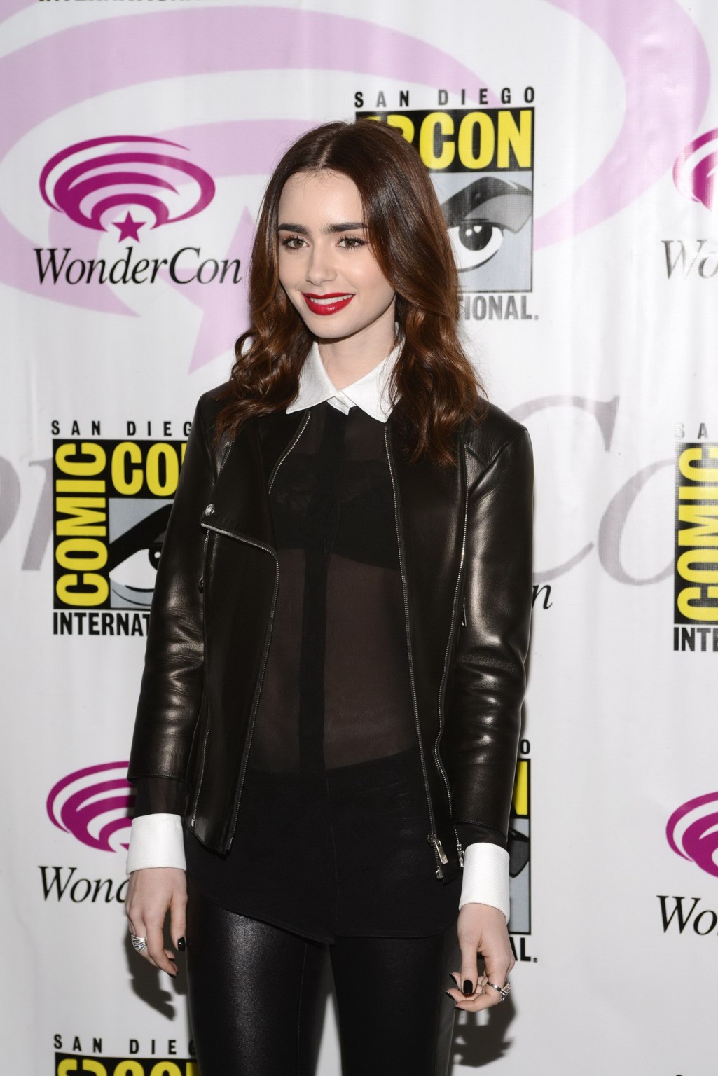Lily Collins leggy and see-thru to bra at 2013 WonderCon in Anaheim and at Chane #75236659