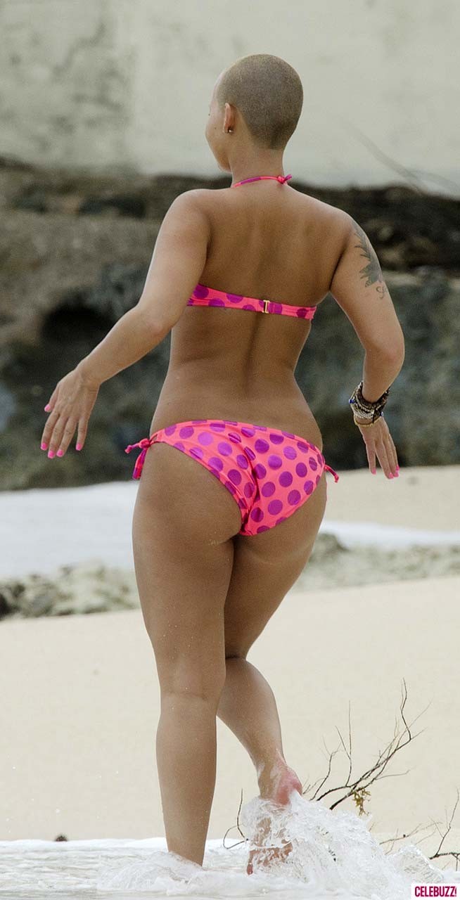 Amber Rose enjoying on beach in topless and exposing huge boobs #75308656
