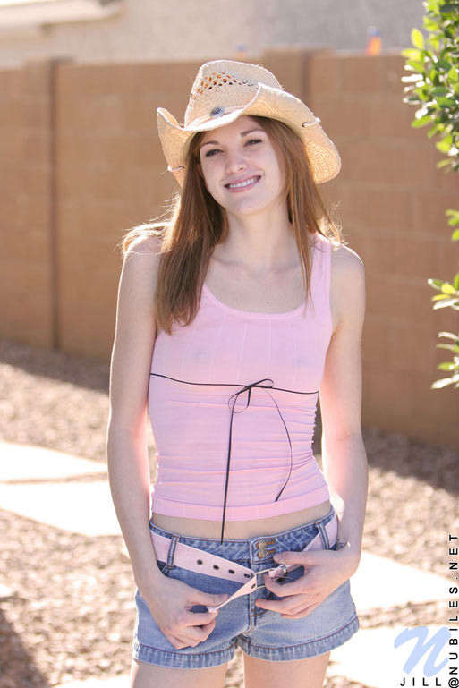 Cowgirl jill has  some fun lifting her shirt and showing her tiny really tiny ti #67371309