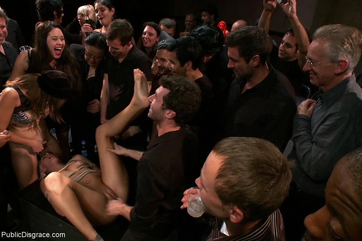 Blond babe gets tied up, fisted and fucked in front of the crowd #68794034