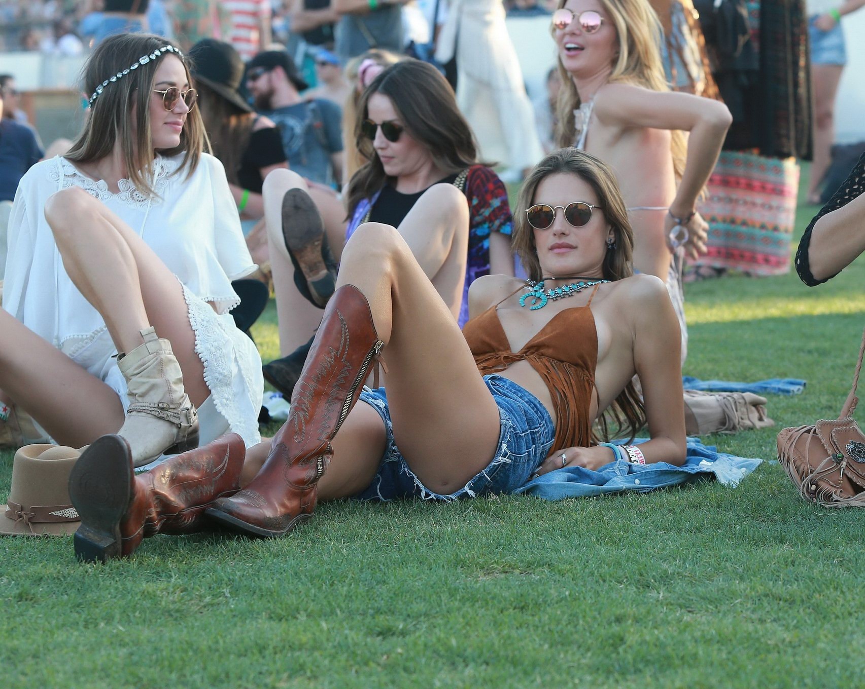 Alessandra Ambrosio cleavy showing sideboob in tiny belly top and denim shorts a #75167605