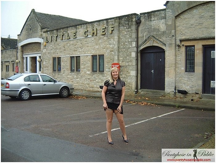 Inside and outside at the hotel flashing silk tan stockings #78427205