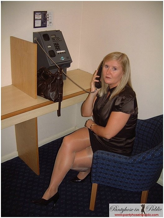 Inside and outside at the hotel flashing silk tan stockings #78427218