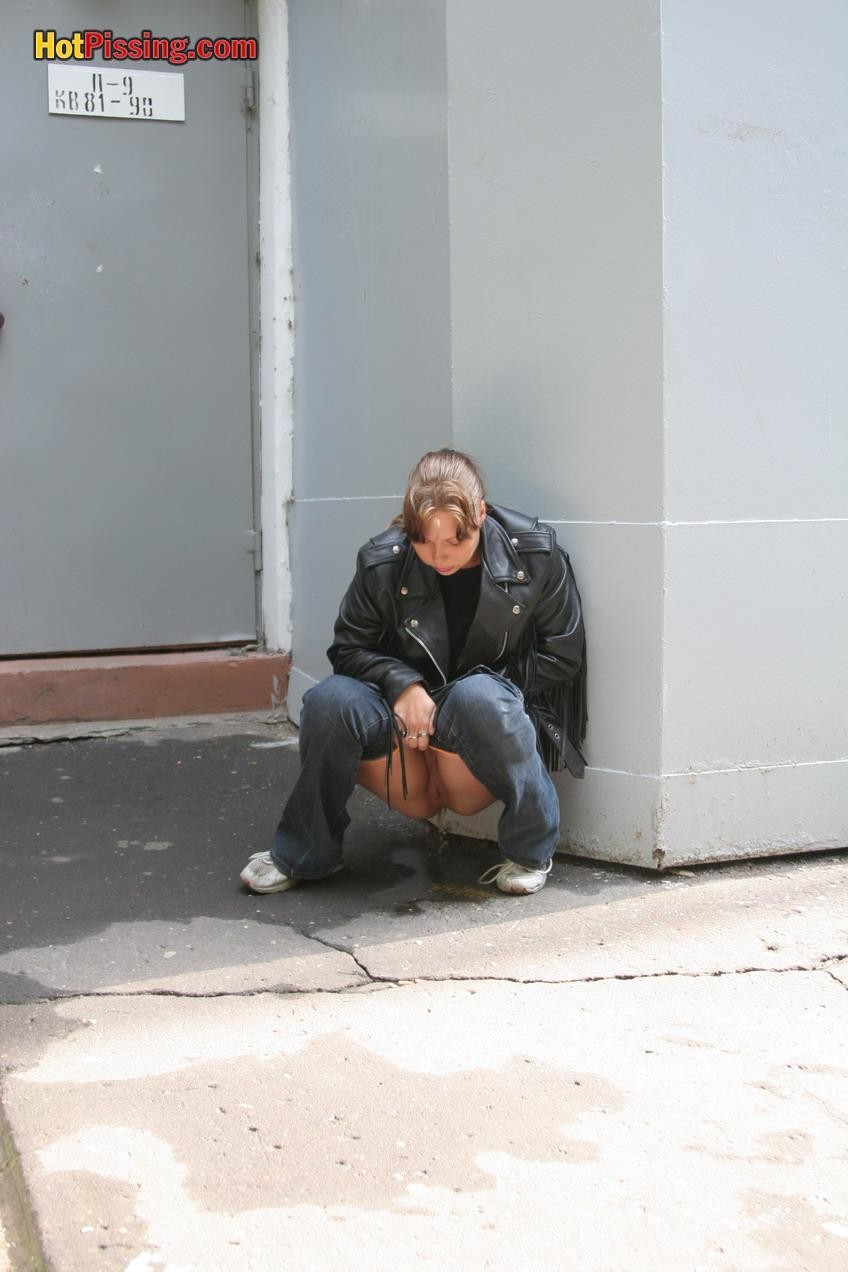 Girlfriend of a biker cannot resist nature call and pees in the street #76560813