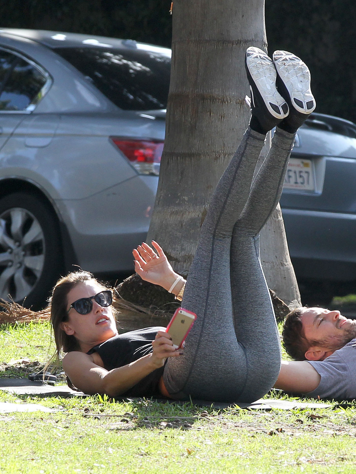 Alessandra Ambrosio shows off her ass in tights while working out at a park in S #75178950