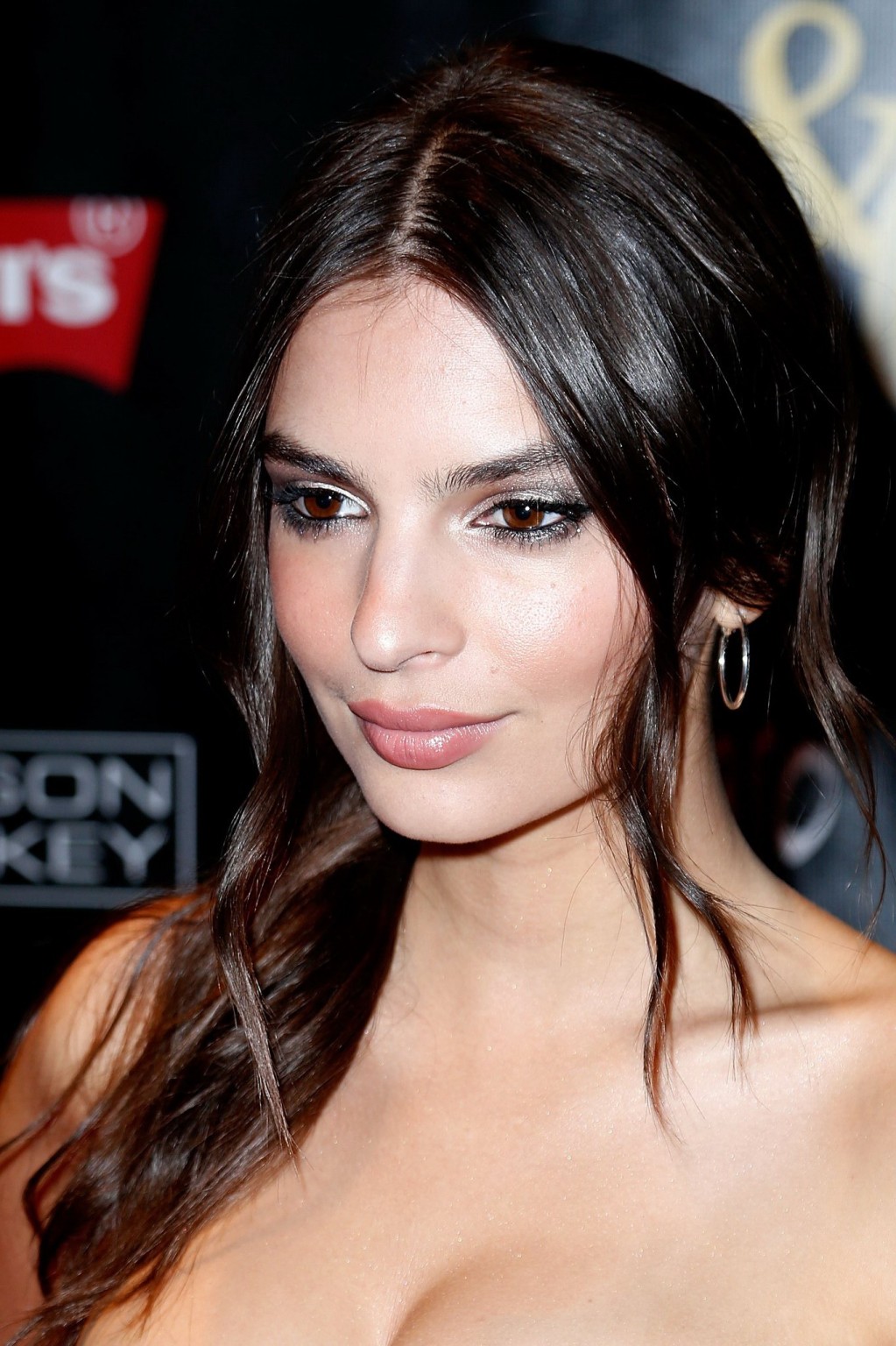 Emily Ratajkowski busty in tube leather mini dress #75146317