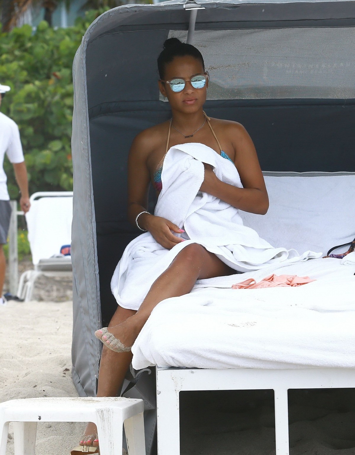 Christina Milian showing pokies and ass in tiny colorful bikini at the beach in  #75163970