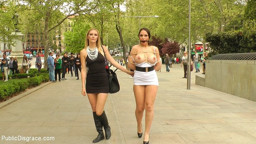 Marta La Croft busty spanish model bound and public dragged through Madrid by le #71959044