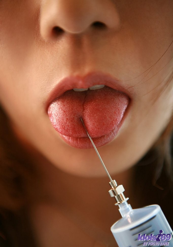 Beautiful Japanese nurse strips down and plays with an injection #69973090