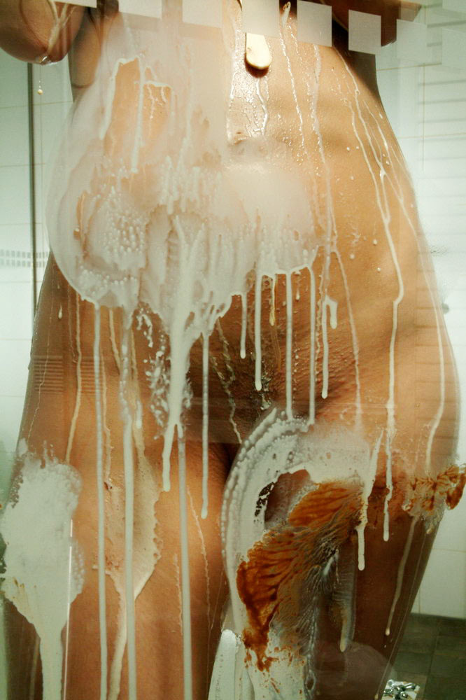 Naked Zee gets wet and messy with a fudgsicle in a shower #74899162