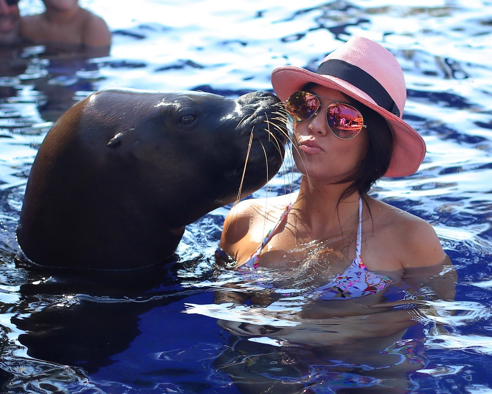 Kourtney Kardashian in bikini making out with a big seal at the pool in Mexico #75205768