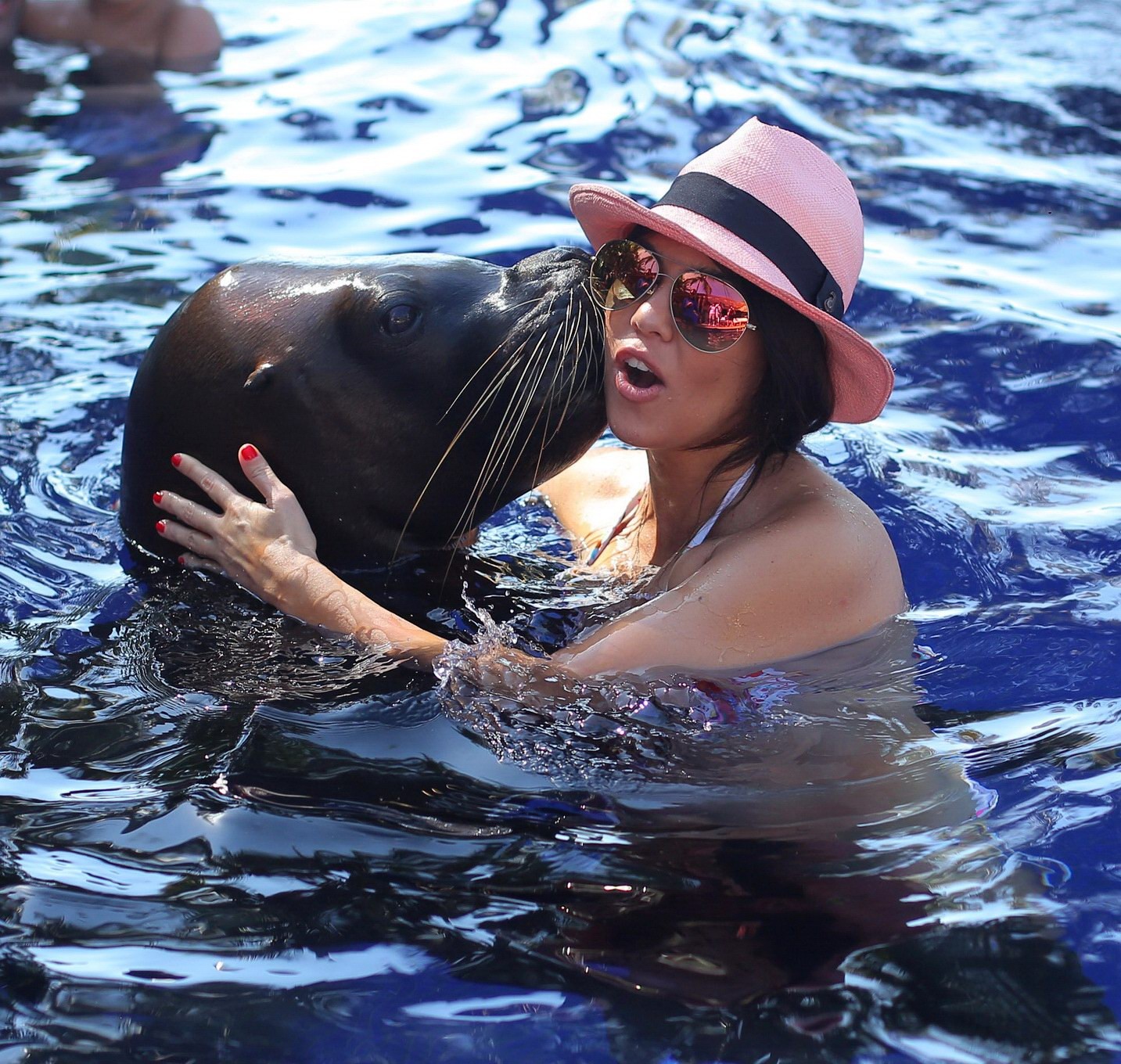 Kourtney Kardashian in bikini making out with a big seal at the pool in Mexico #75205792