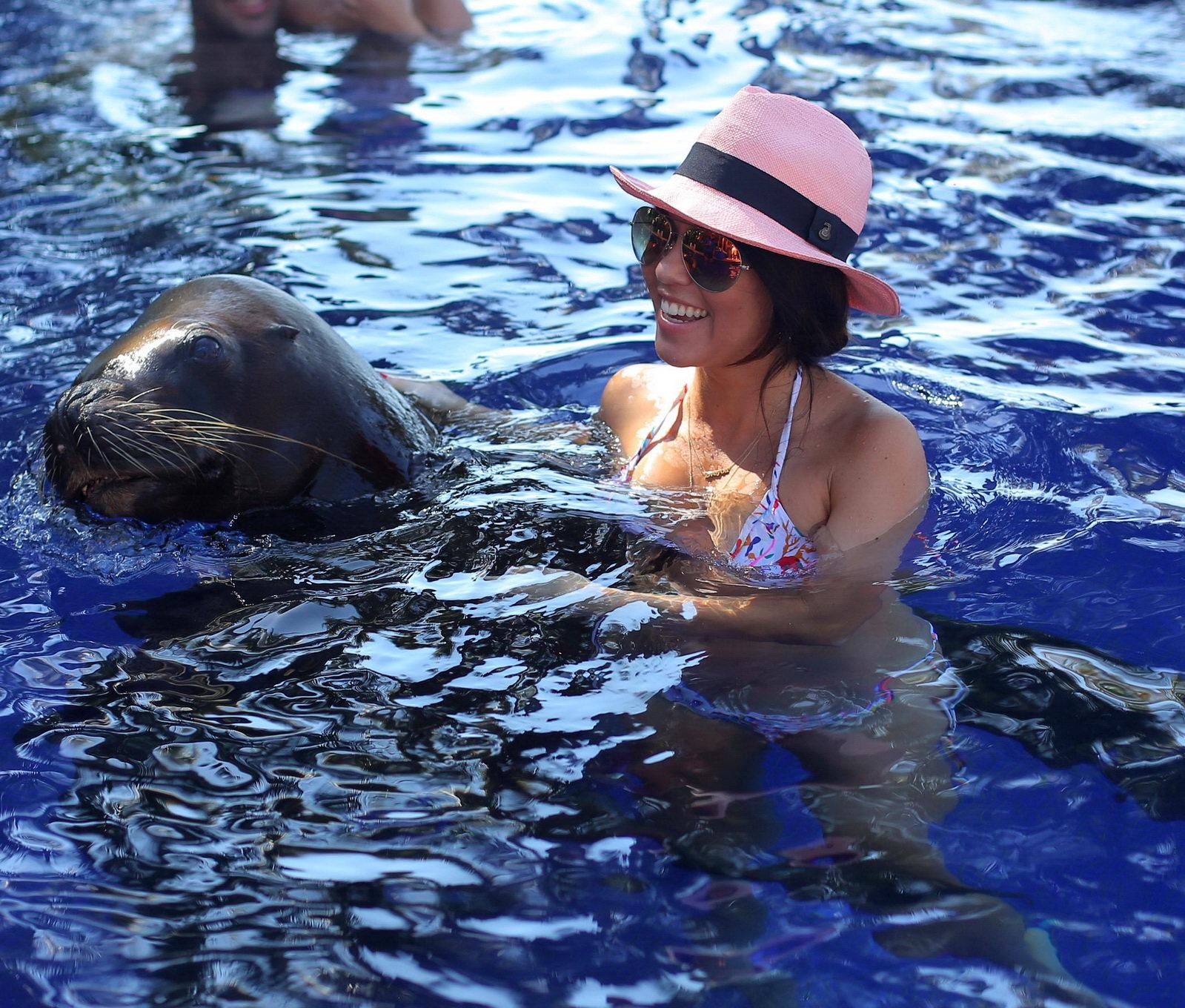 Kourtney Kardashian in bikini making out with a big seal at the pool in Mexico #75205816