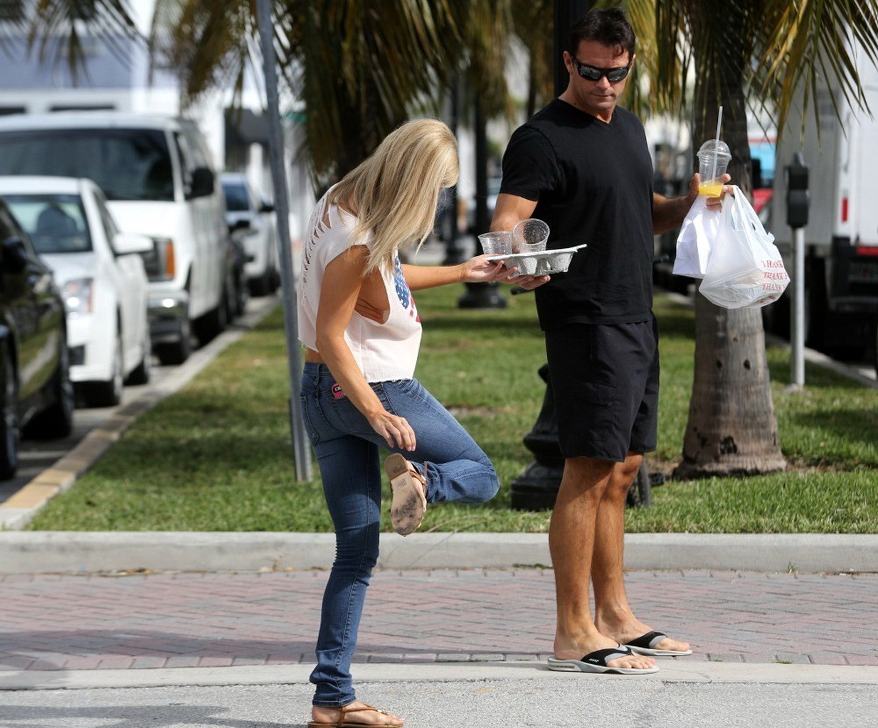 Joanna Krupa braless showing side boob while out for lunch in Miami #75210411