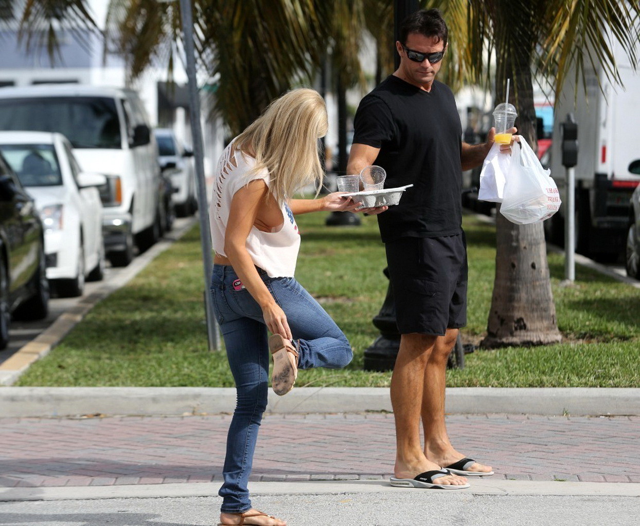 Joanna Krupa braless showing side boob while out for lunch in Miami #75210412