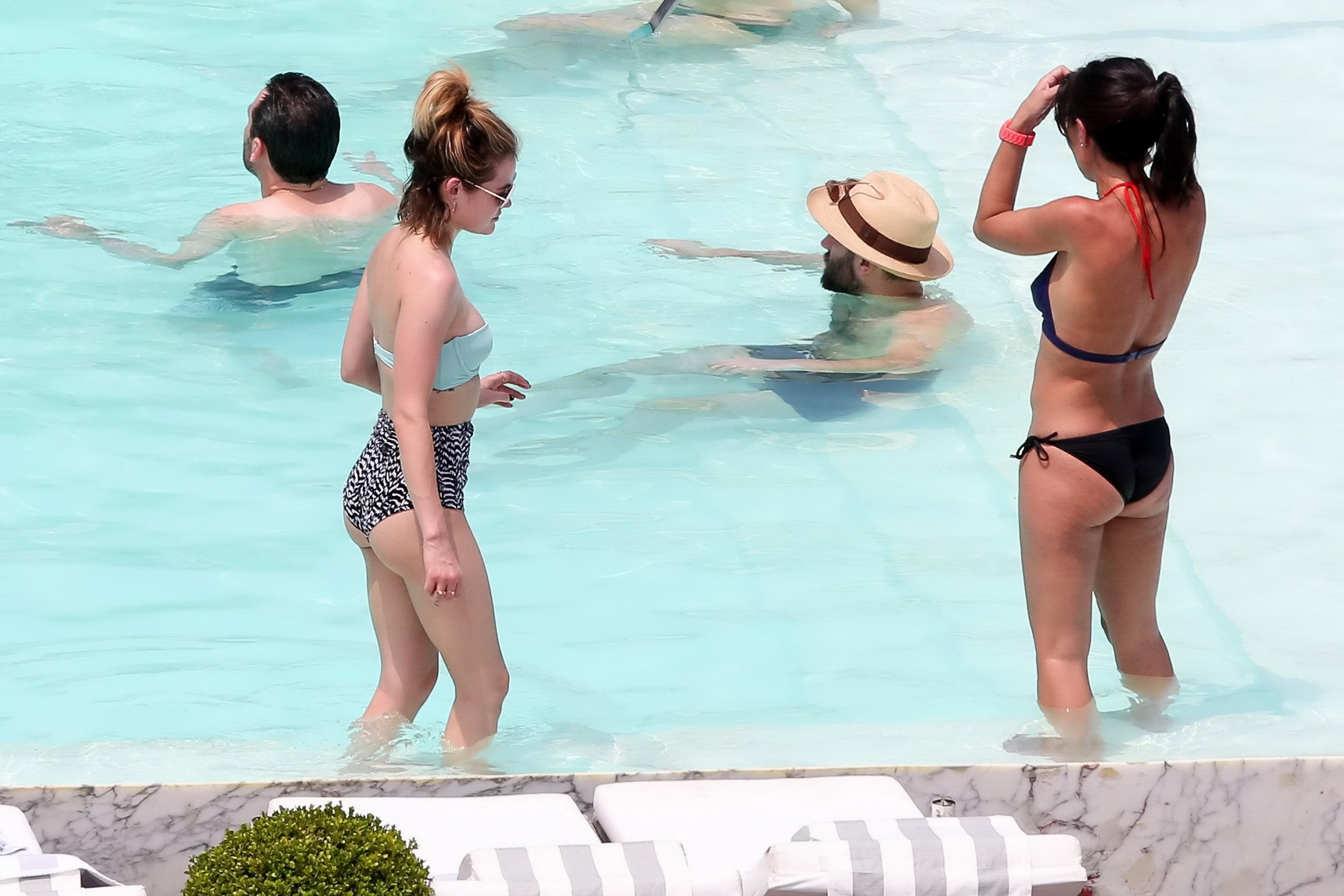 Lucy Hale busty in strapless bikini set at the pool #75145138