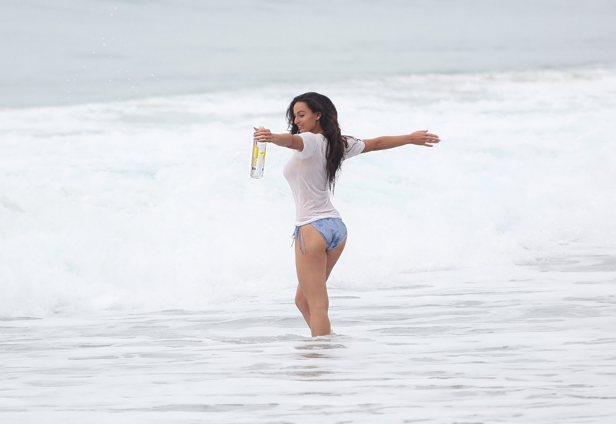 Kayla Swift showing off her huge boobs in wet top and bikini bottom at the beach #75178382