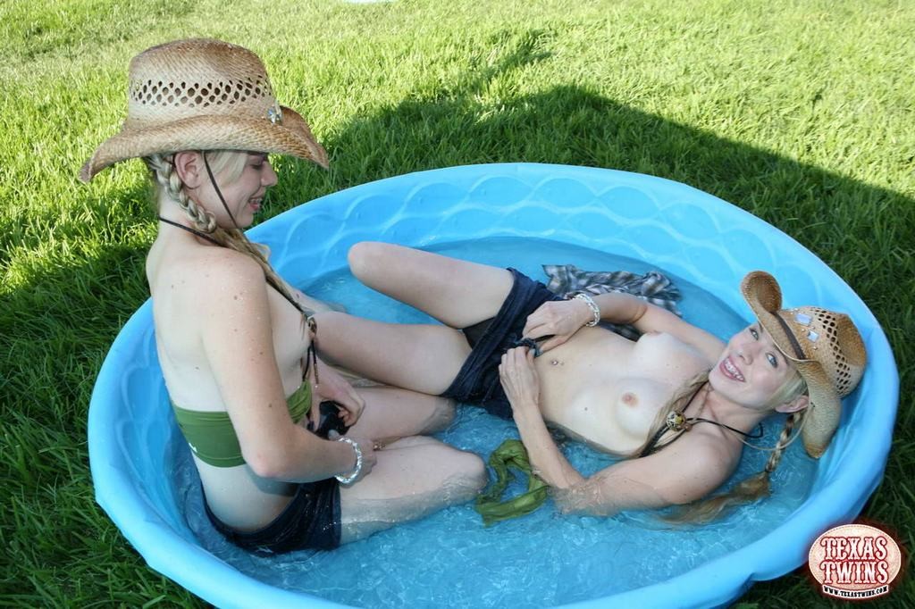 Tiny titted eighteen year old twins play in the swimming pool #78657364