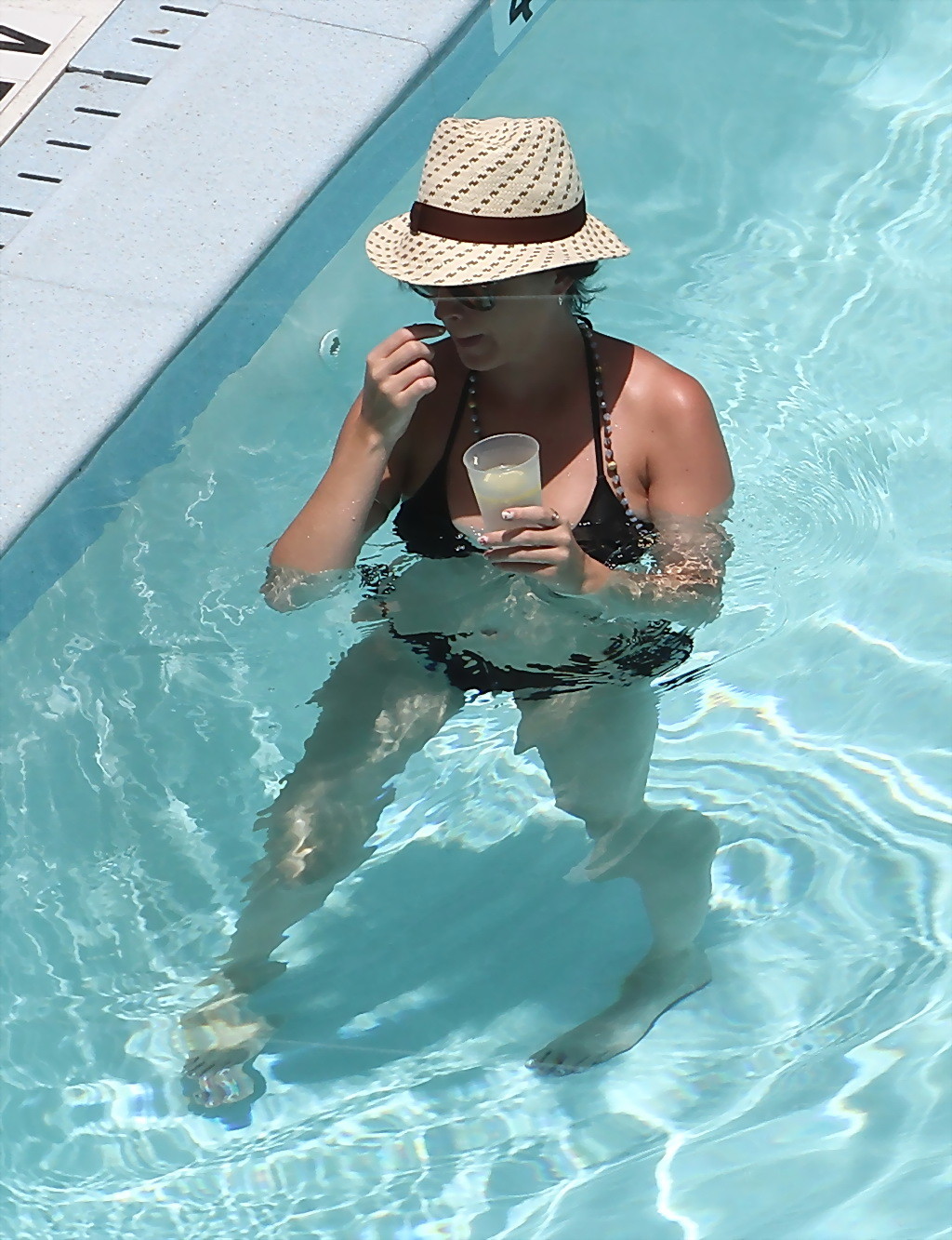 Katy Perry showing off her curvy body in skimpy black bikini at the pool in Miam #75256054
