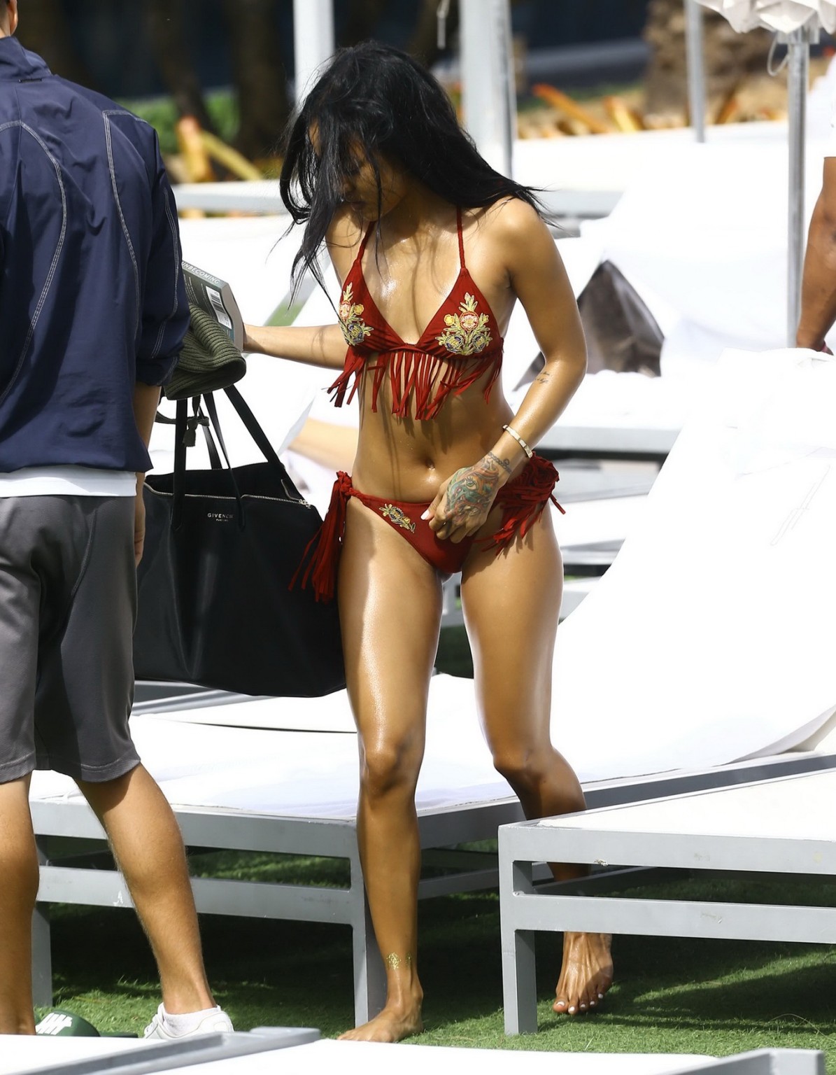 Karrueche Tran busty and booty in tiny red bikini poolside #75148512