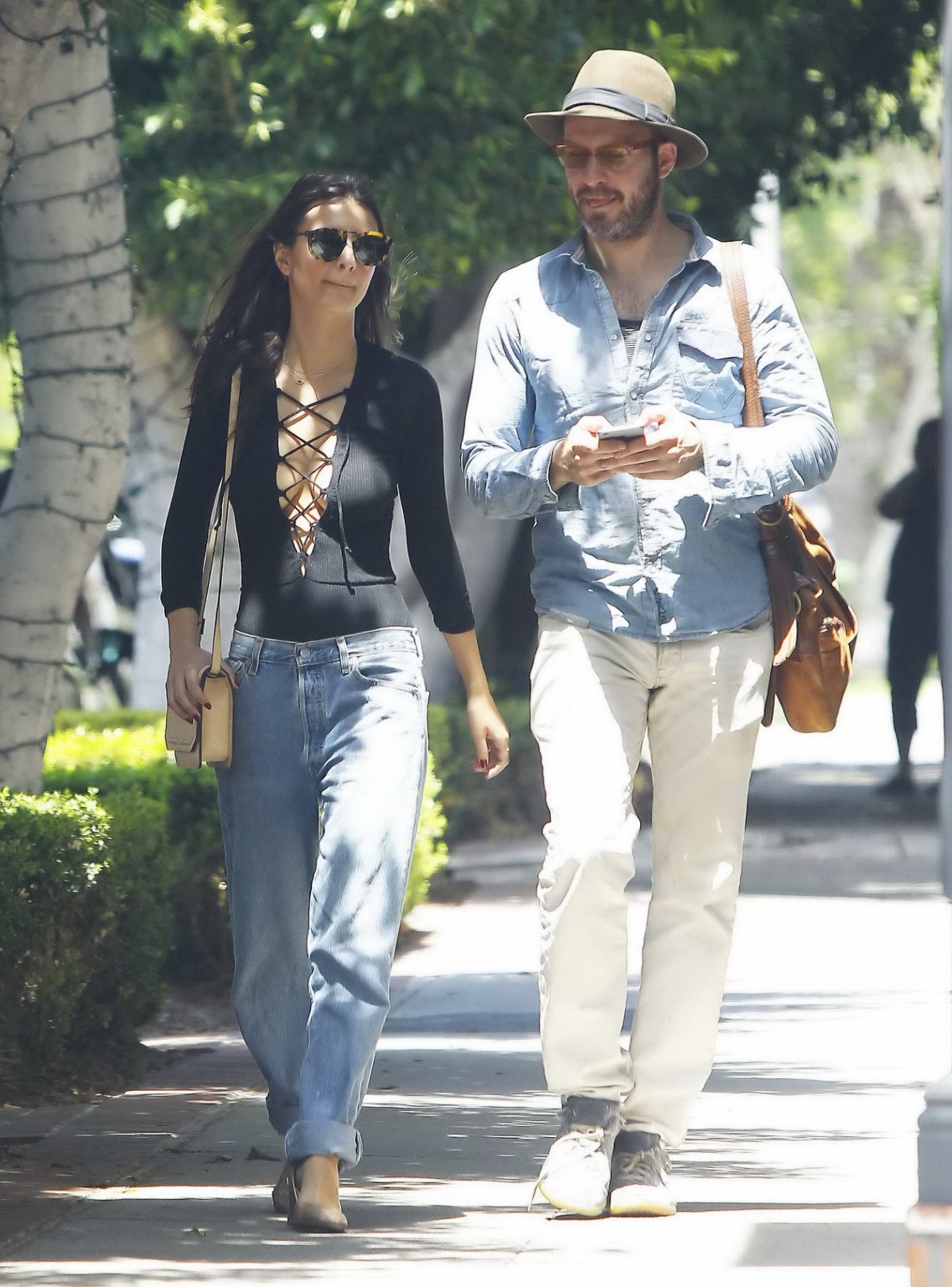 Emily Ratajkowski braless showing huge cleavage in black top and jeans out in LA #75165539