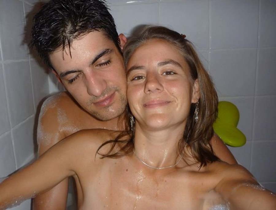 Hot Latina couple showering and self-shooting naked together #77957186