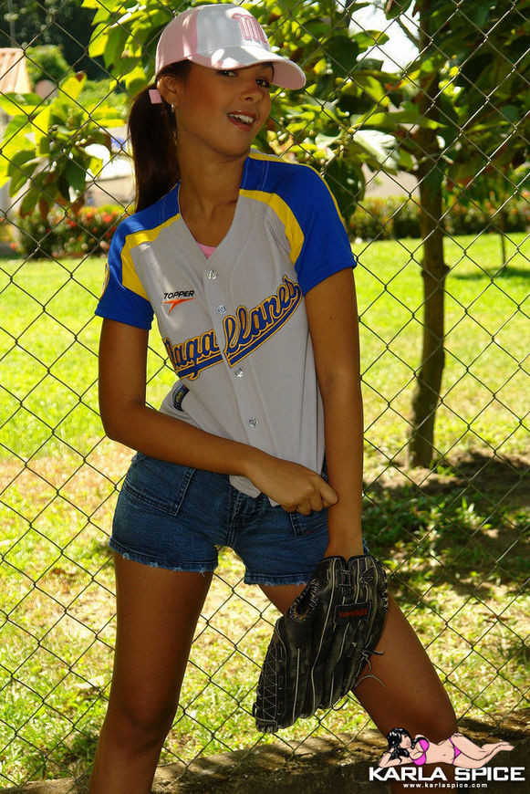 Cute little latina in a sexy thong and baseball uniform #78001849