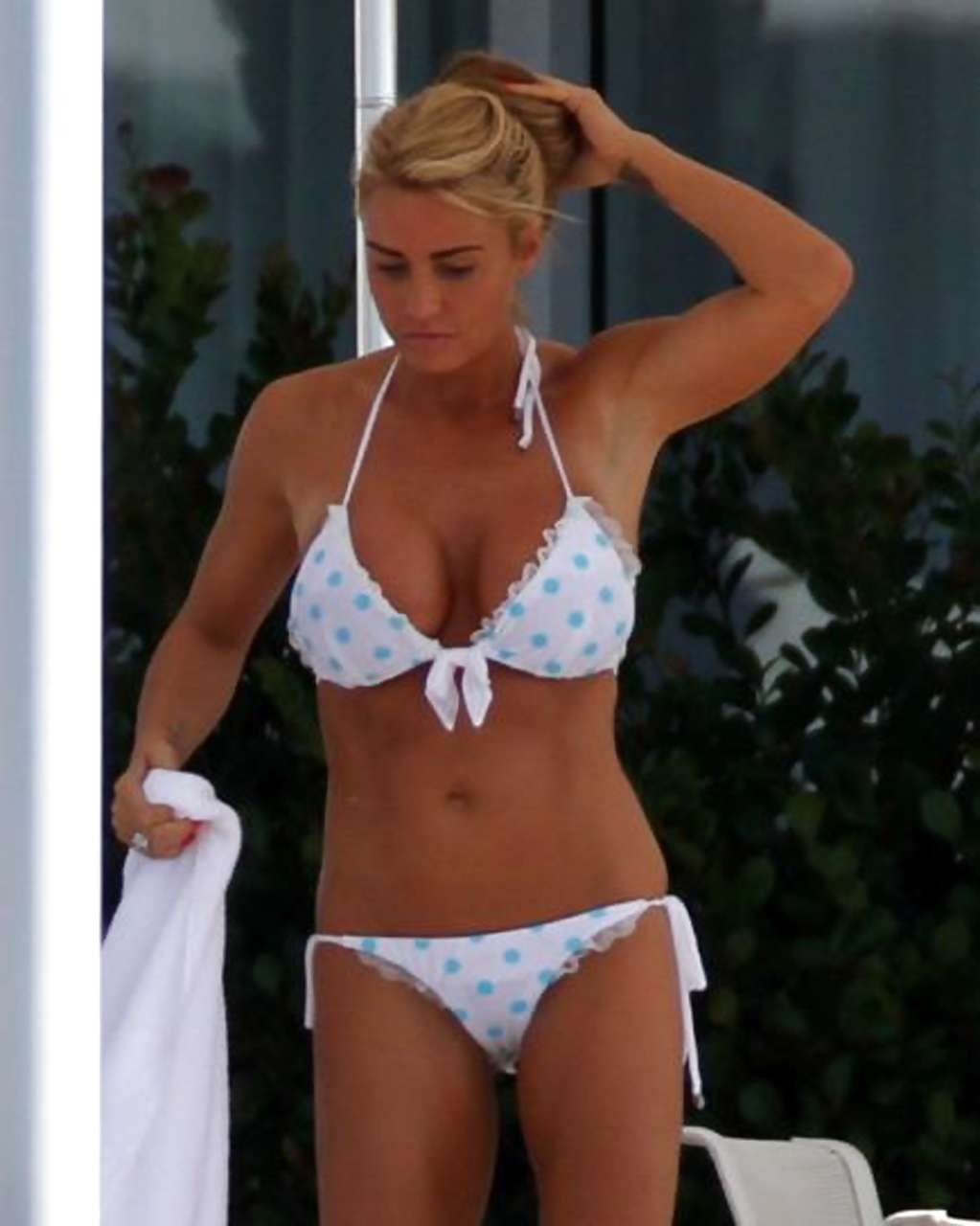 Katie Price showing big cleavage in see thru top and bikini posing #75276088