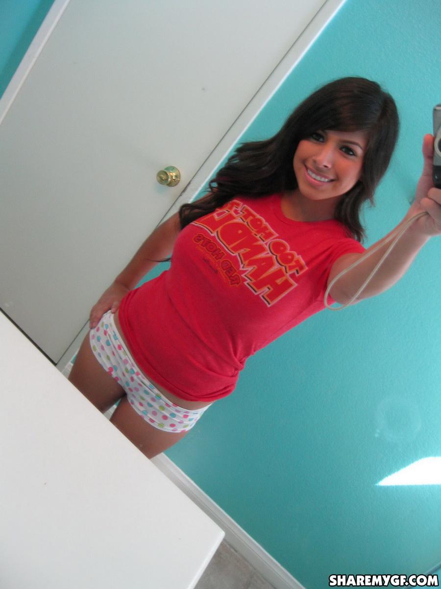 Perfect girlfriend takes selfshot pictures of her big juicy tits in the mirror #58862371